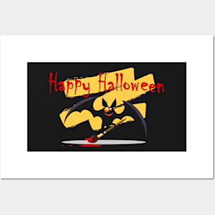 Happy Halloween Emblem with Cute Bat. Posters and Art